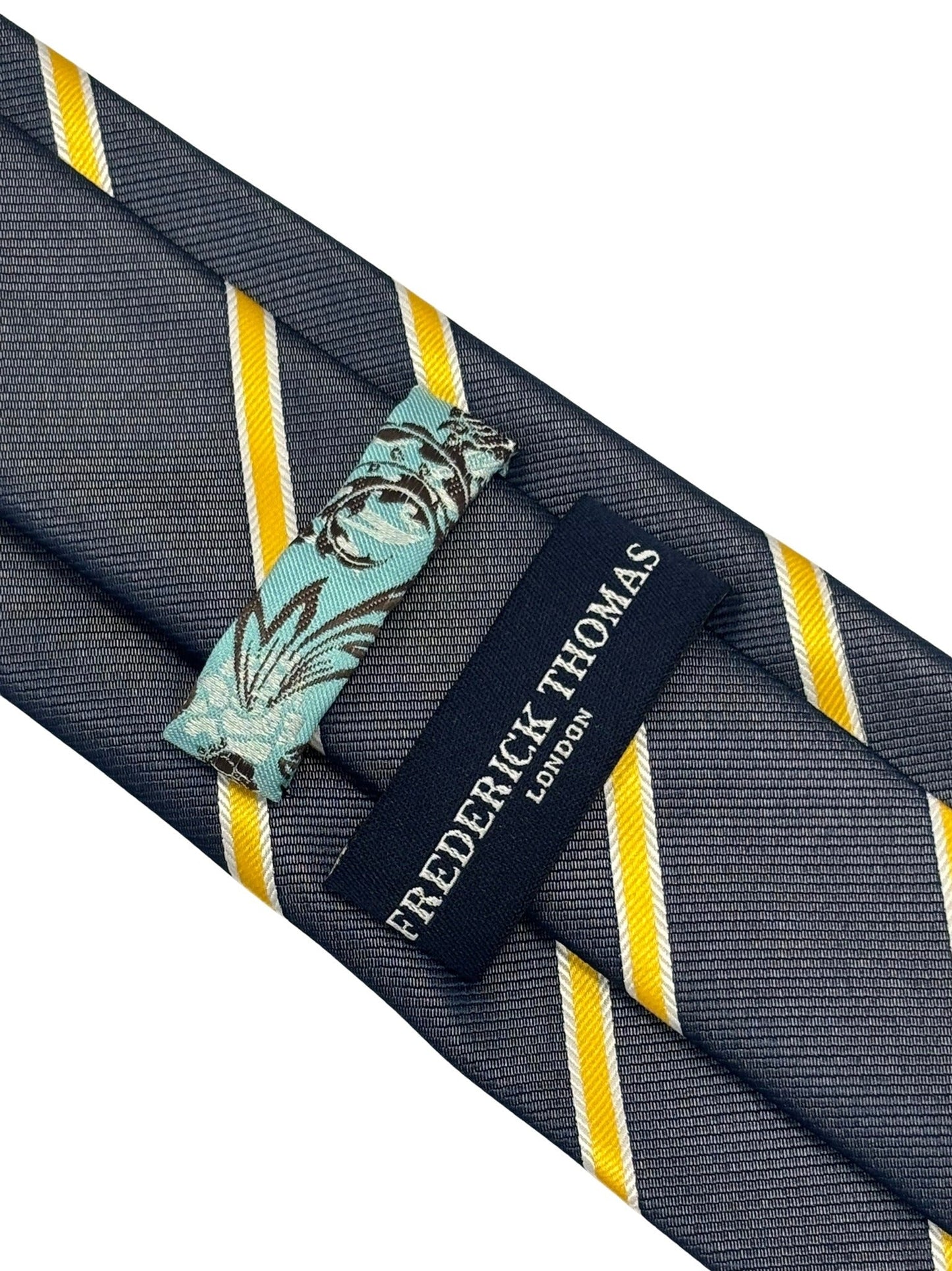 Midnight grey blue tie with yellow and fine white club stripe