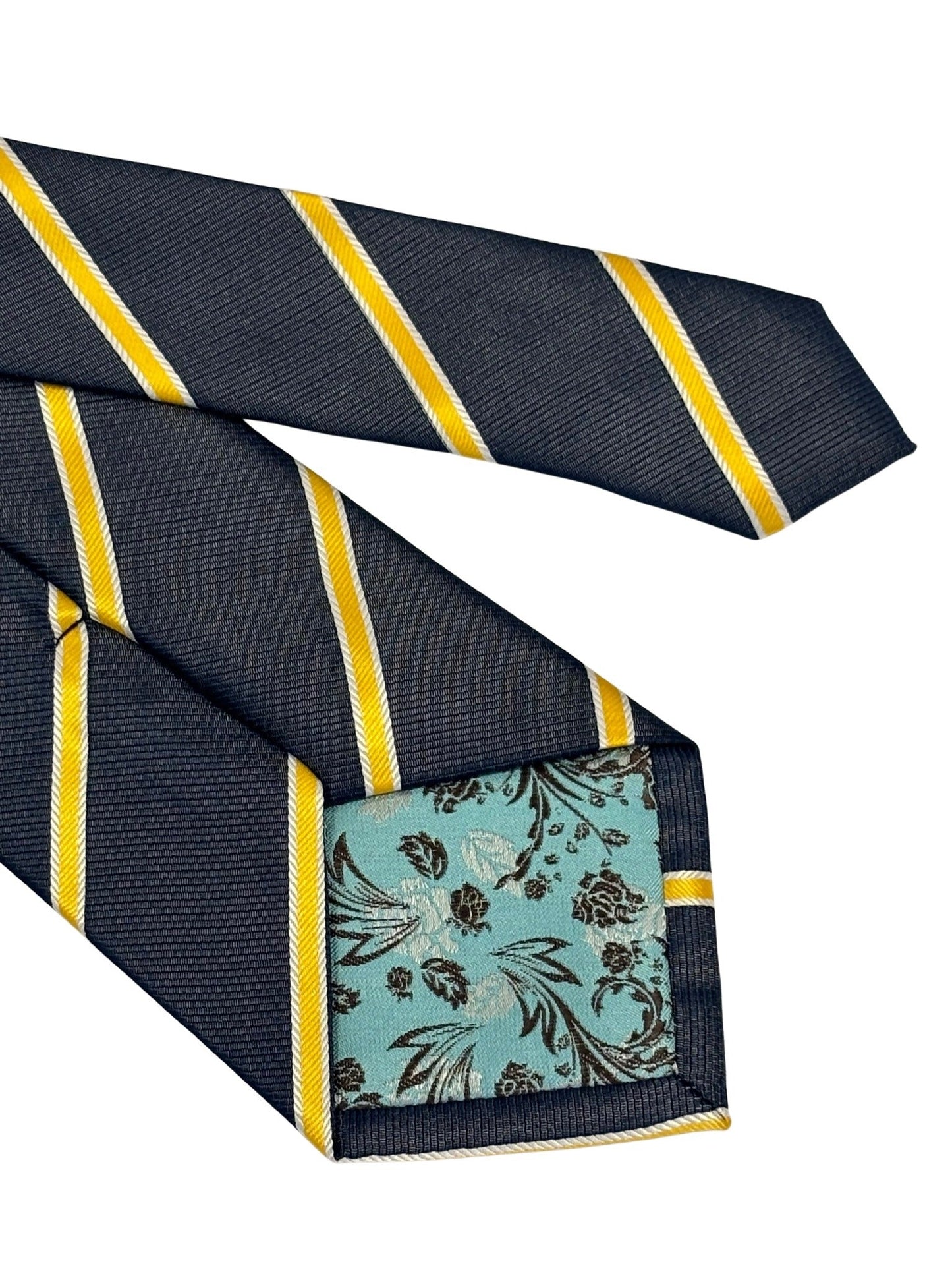 Midnight grey blue tie with yellow and fine white club stripe