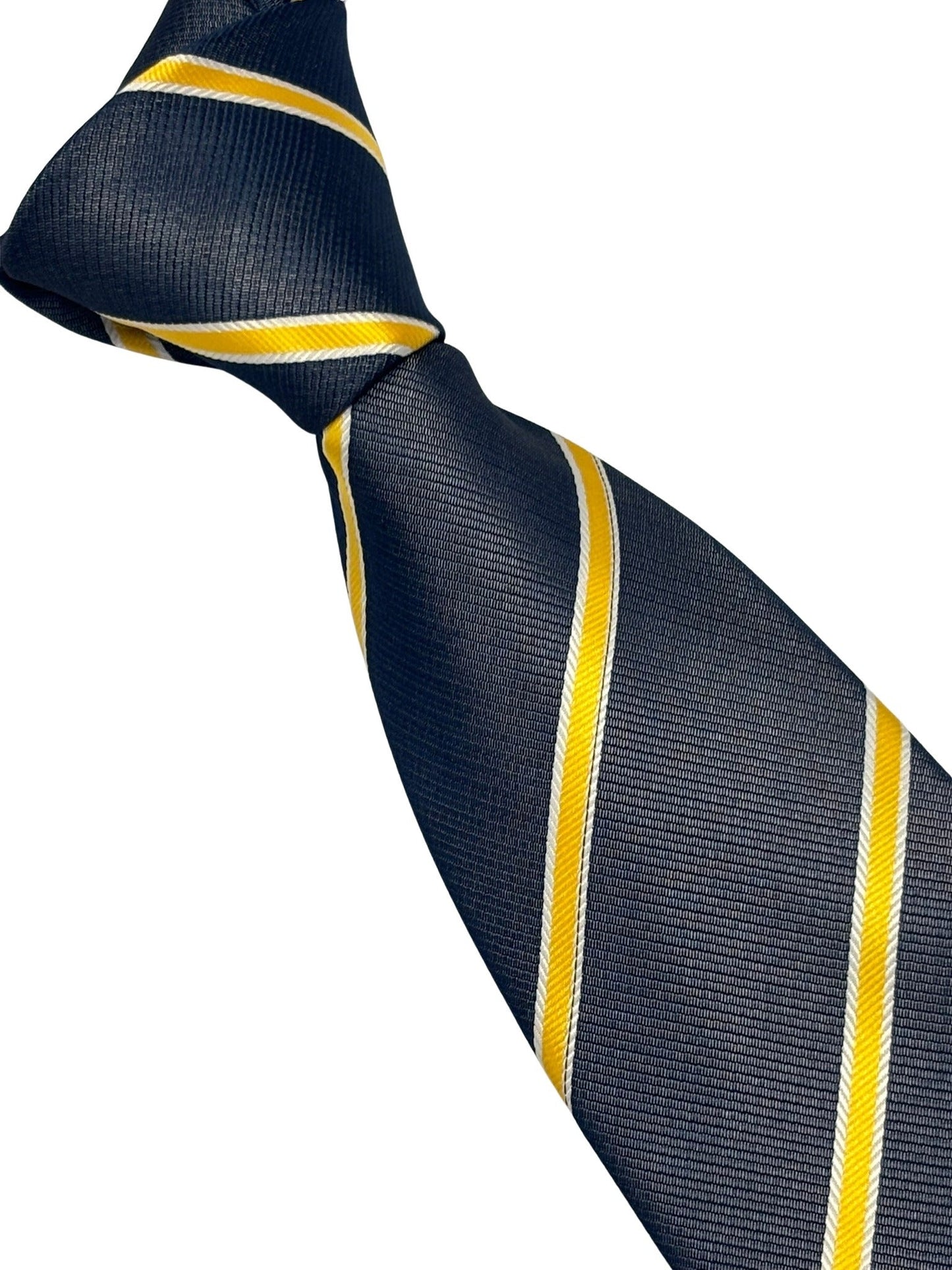Midnight grey blue tie with yellow and fine white club stripe