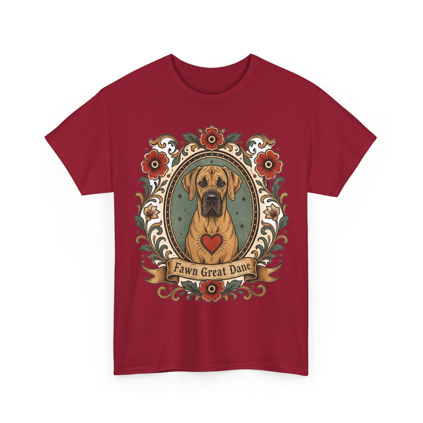 Fawn Great Dane Dog T-Shirt — 'Fawn Great Dane' Floral Portrait Tee