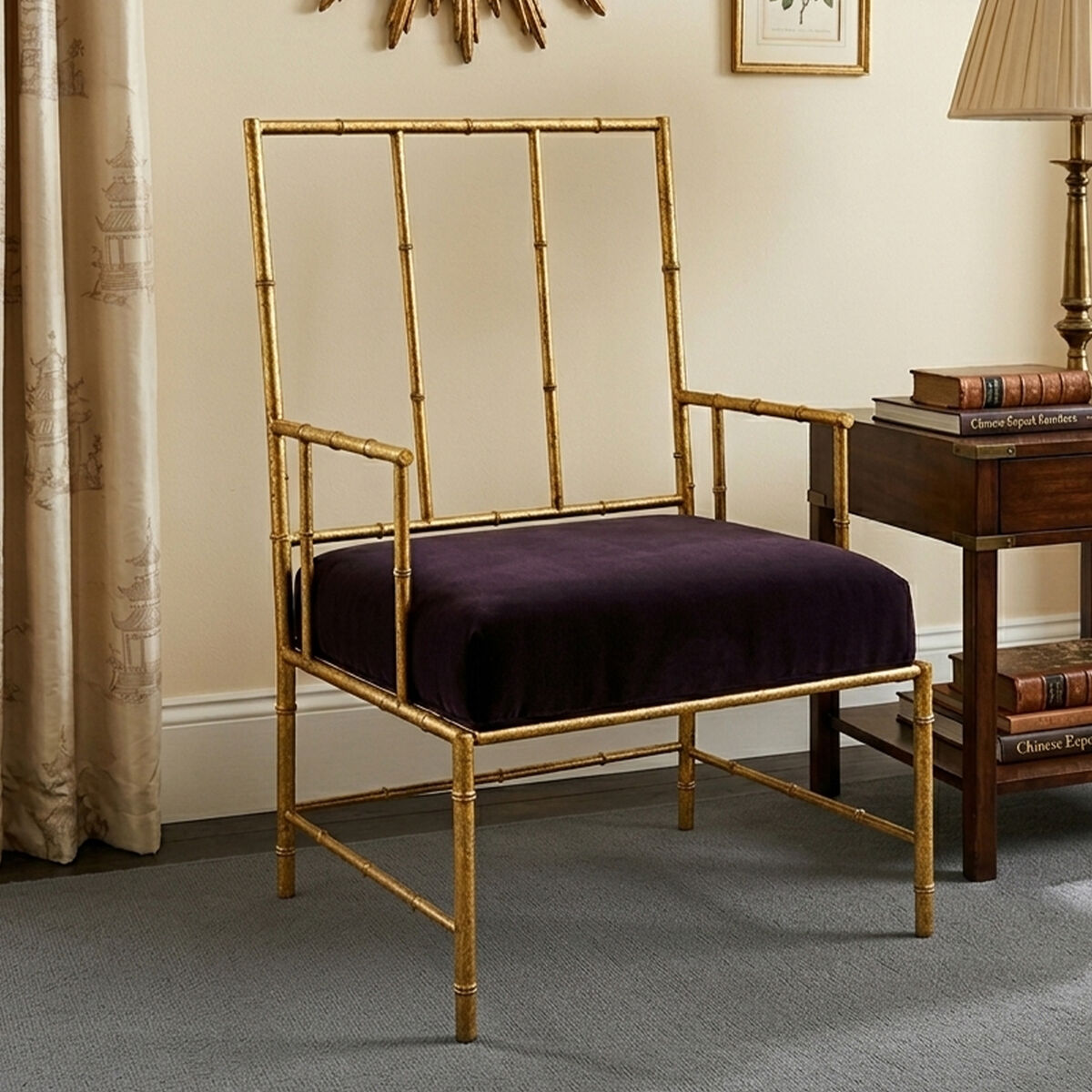 Monroe Black and Gold Velvet Accent Chair with Metal Frame