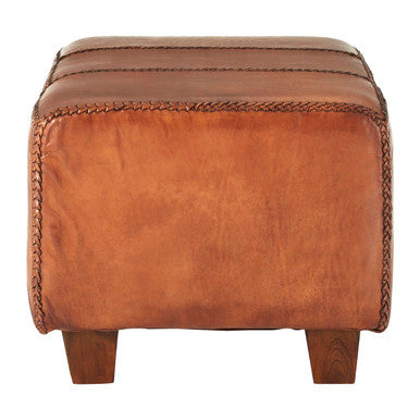 Inca Antique Brown Genuine Leather Bench with Wood Frame