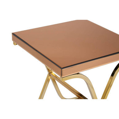Brown Square Glass Top Side Table with Gold Finish Metallic X-Shaped Base | Kensington Townhouse