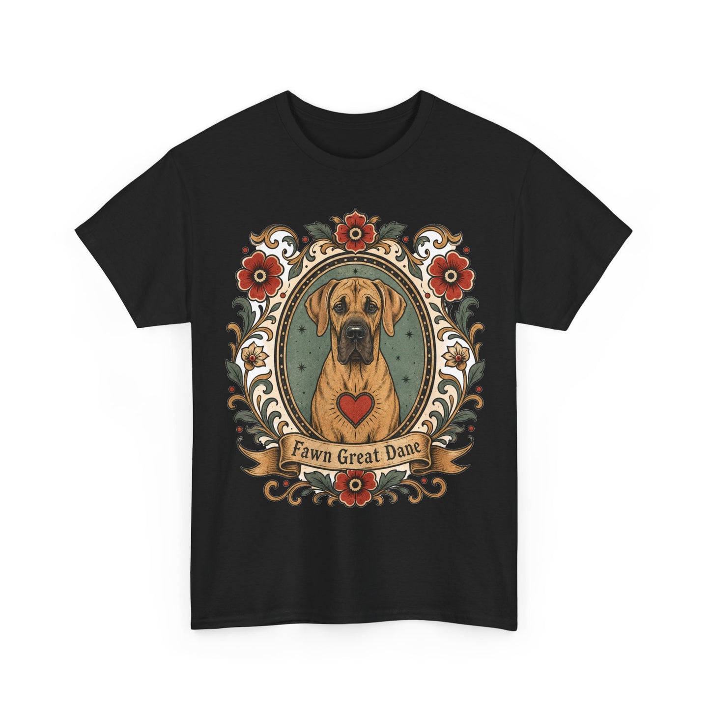 Fawn Great Dane Dog T-Shirt — 'Fawn Great Dane' Floral Portrait Tee