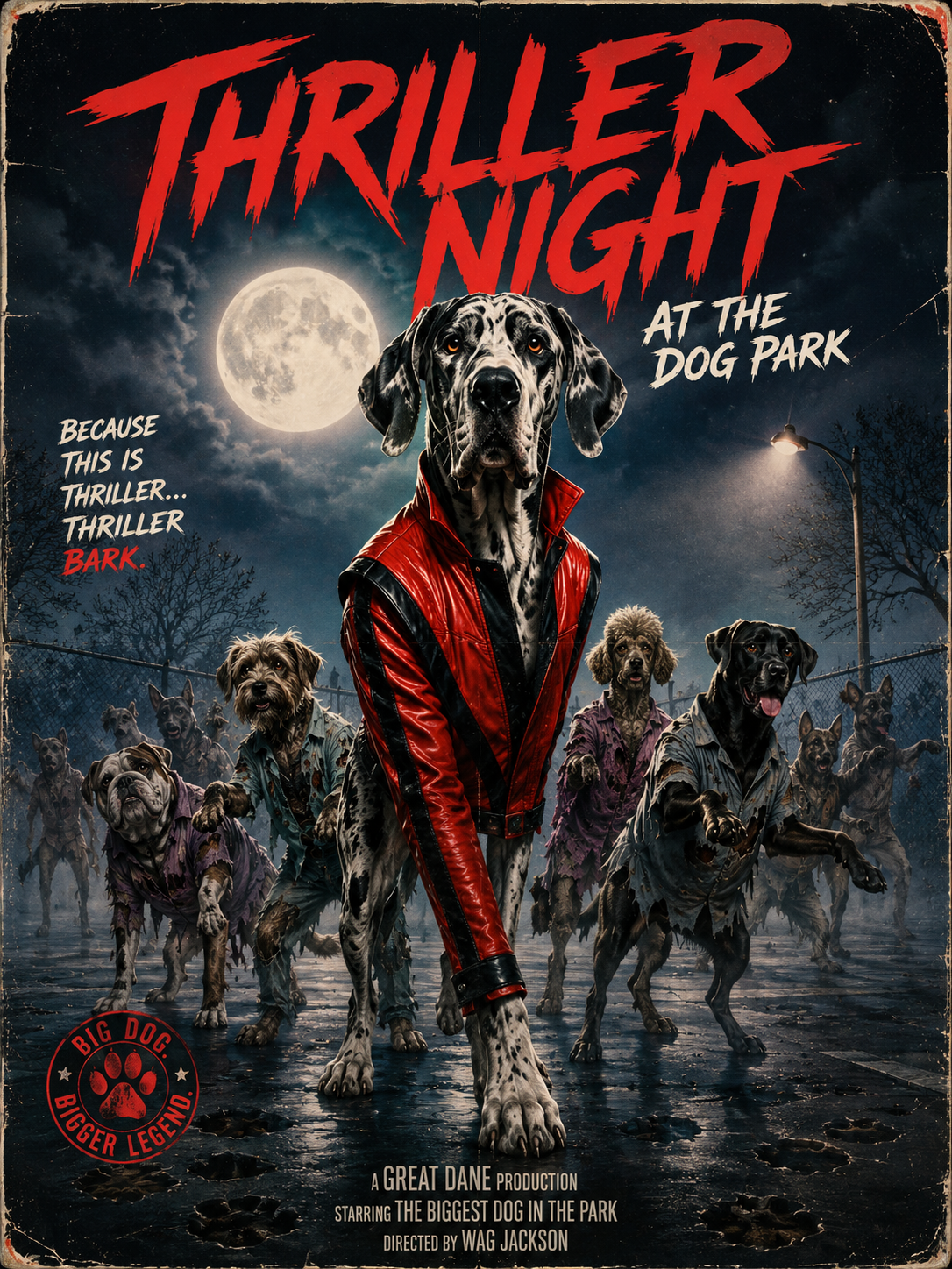 Thriller Night At The Dog Park Great Dane Movie Parody T Shirt