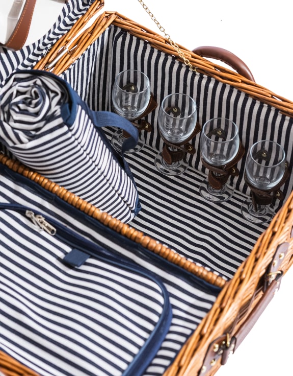 Luxury 4 Person Wicker Picnic Hamper with Blanket & Accessories