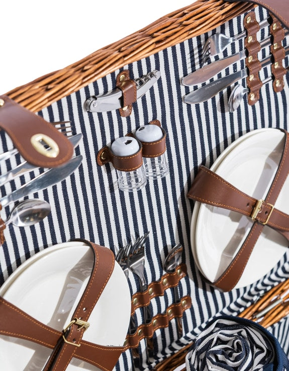 Luxury 4 Person Wicker Picnic Hamper with Blanket & Accessories
