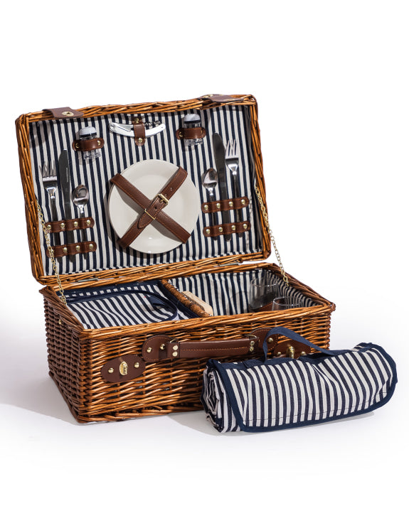 Luxury 2 Person Wicker Picnic Hamper with Leather Handles & Accessories