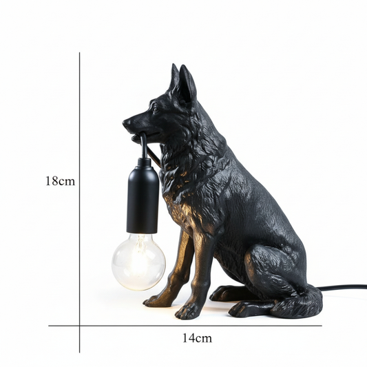 German Shepherd table lamp, black finish, sitting