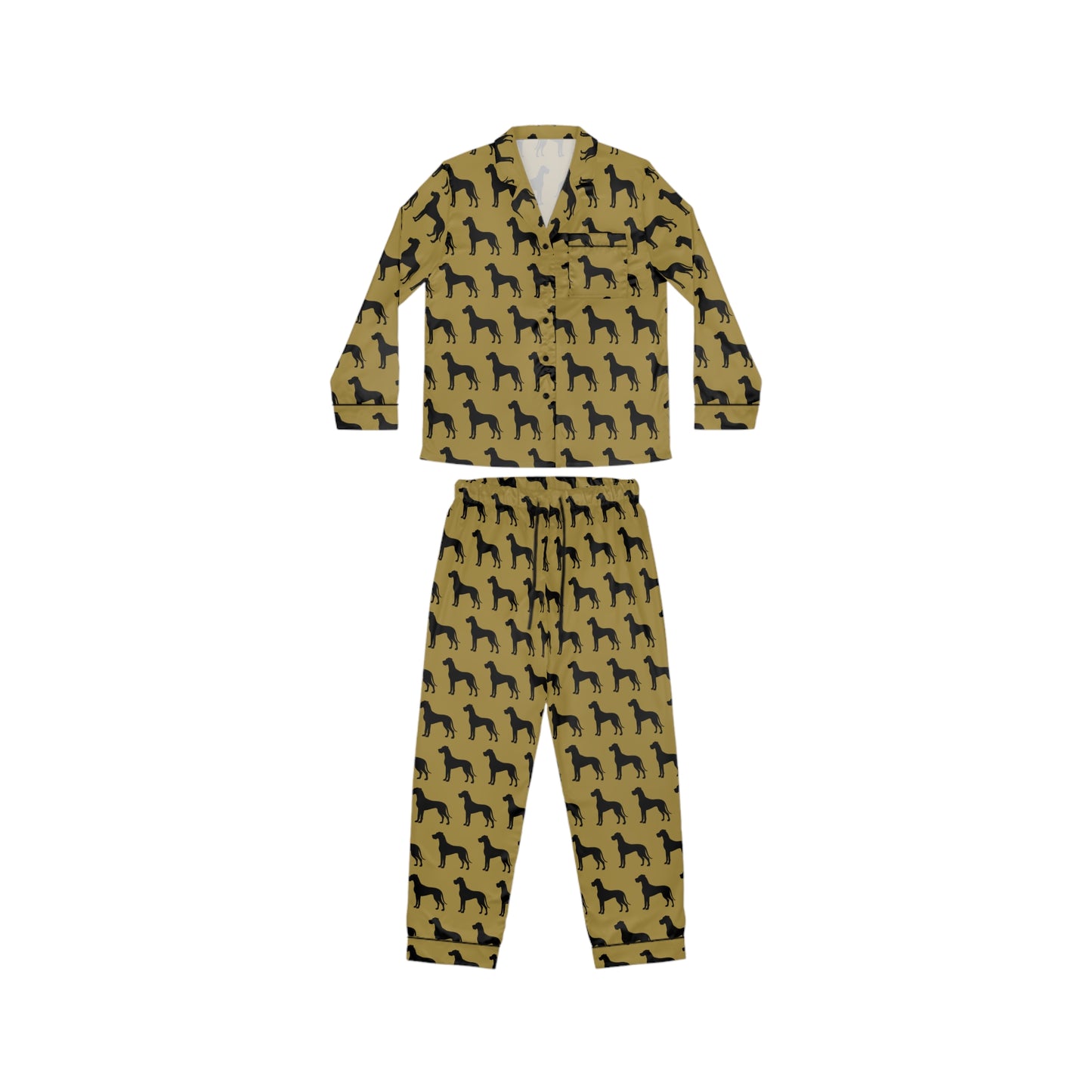 Mustard Great Dane Silhouette Satin Pyjama Set