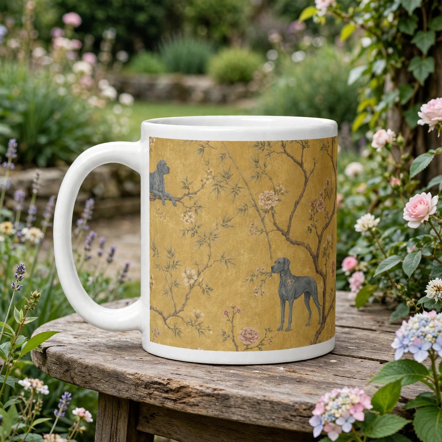 Great Dane Chinoiserie Mug – Antique Gold Botanical Dog Lover Cup