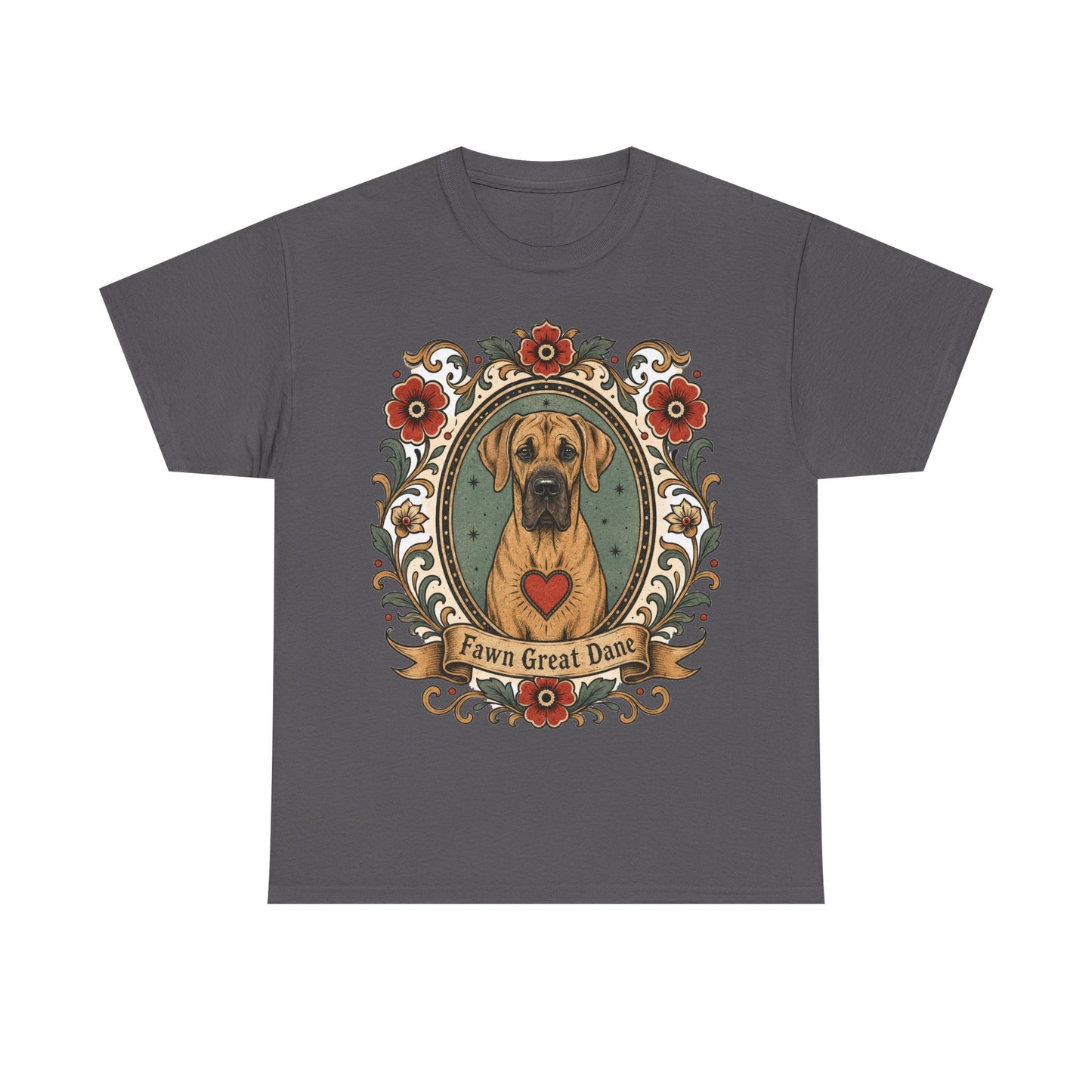 Fawn Great Dane Dog T-Shirt — 'Fawn Great Dane' Floral Portrait Tee