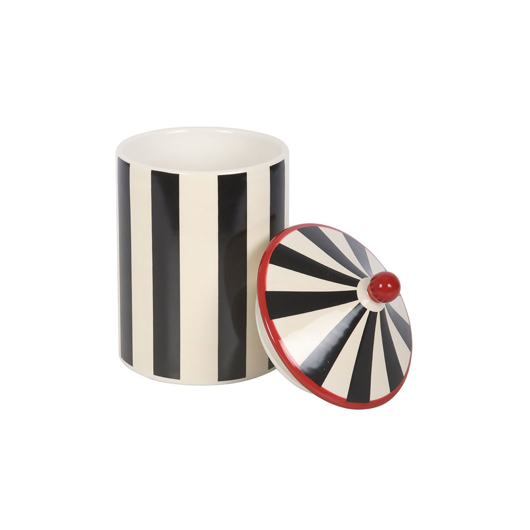 Black & White Striped Ceramic Storage Jar | Circus Tent Canister