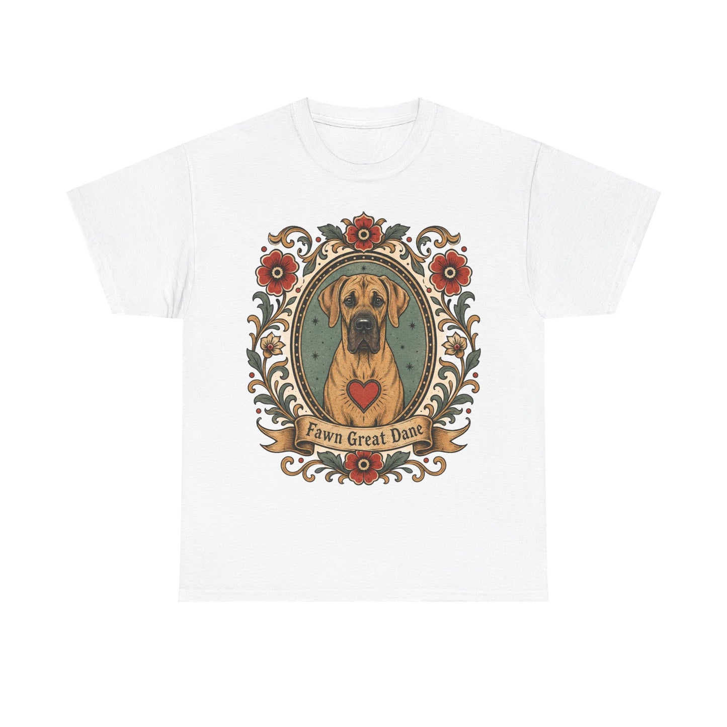 Fawn Great Dane Dog T-Shirt — 'Fawn Great Dane' Floral Portrait Tee