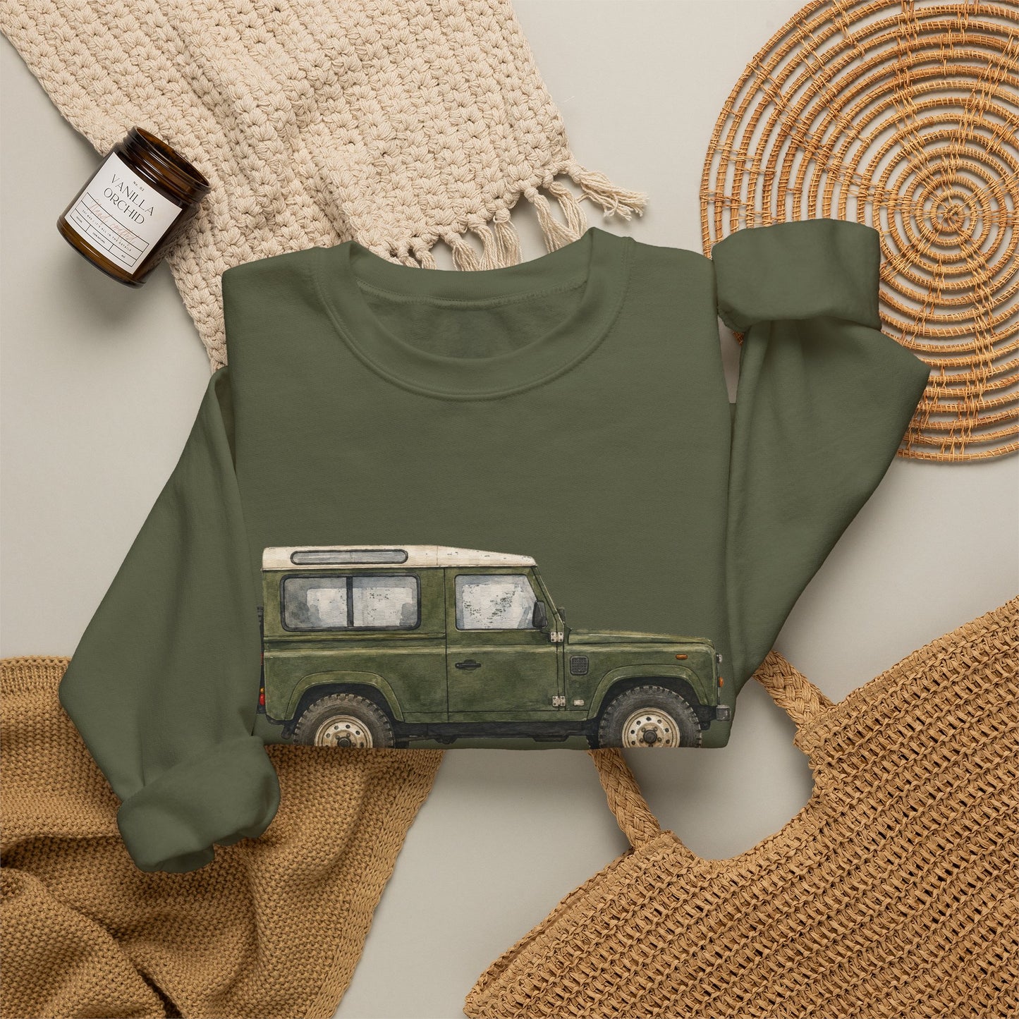 Adventure Land Rover Sweatshirt – Vintage Green Off-Road Truck Crewneck