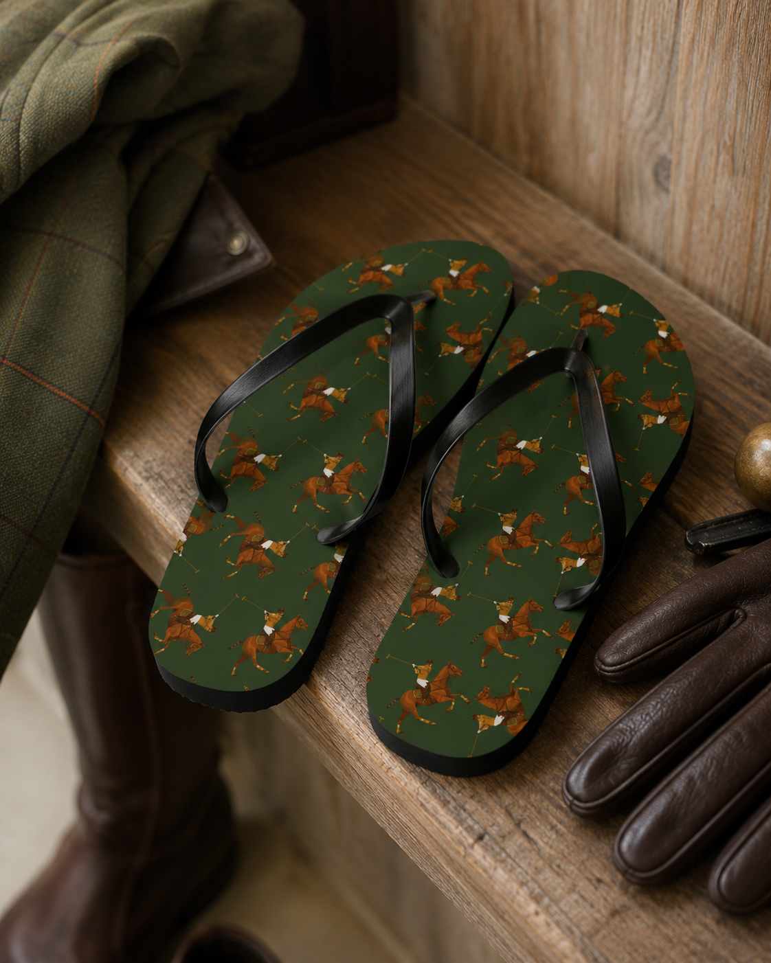 Polo Match Pattern Flip-Flops -Womens