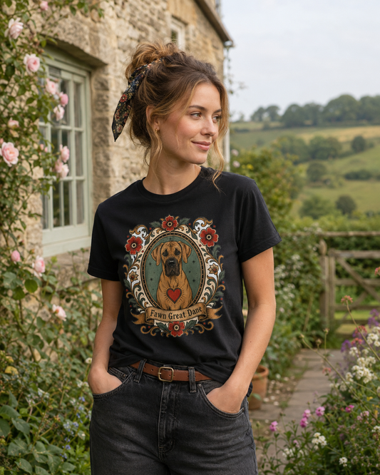 Fawn Great Dane Dog T-Shirt — 'Fawn Great Dane' Floral Portrait Tee