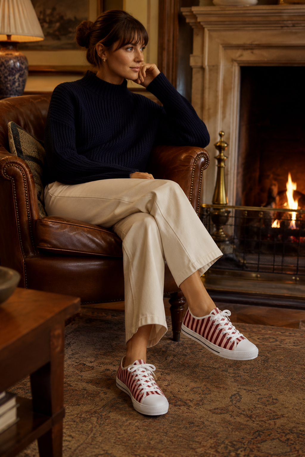 Preppy Stripe Low-Top Canvas Trainers – Dusty Rose & Claret