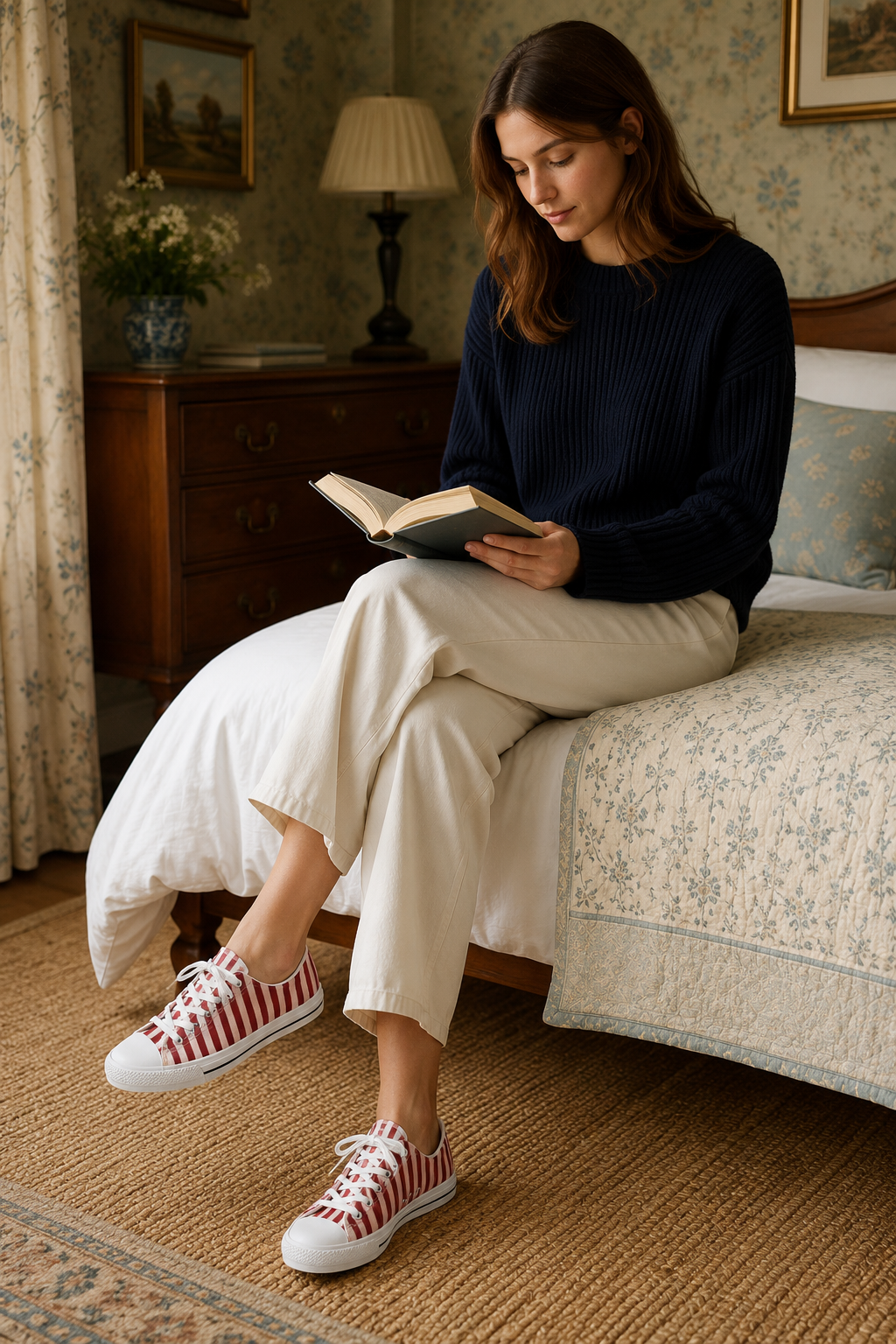 Preppy Stripe Low-Top Canvas Trainers – Dusty Rose & Claret
