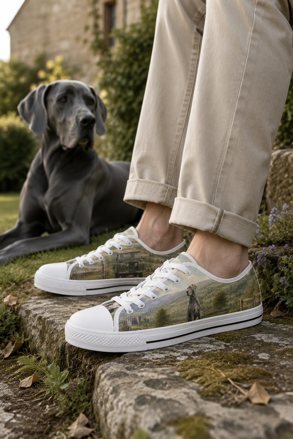 Blue Great Dane & Vintage 4x4 Low-Top Canvas Trainers Sneakers
