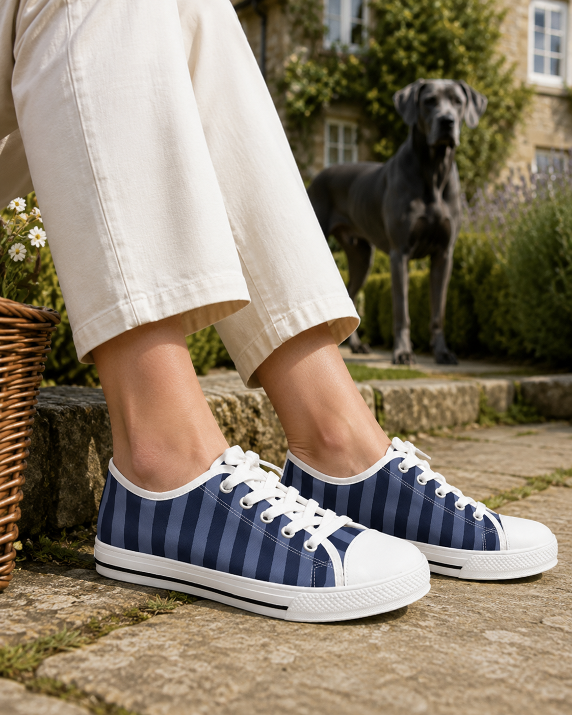 Preppy Navy Stripe Low-Top Canvas Trainers