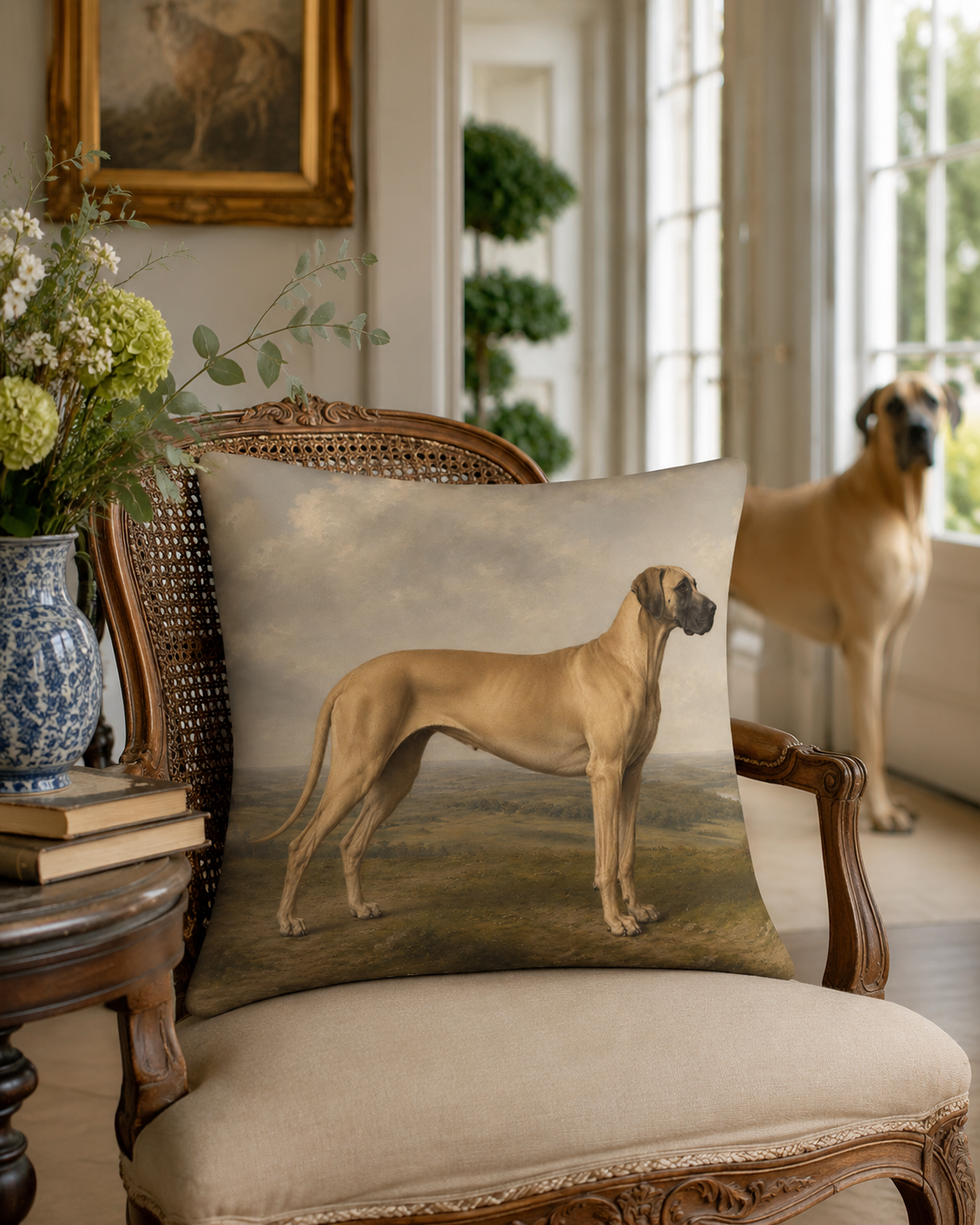 Vintage Fawn Great Dane Portrait Cushion