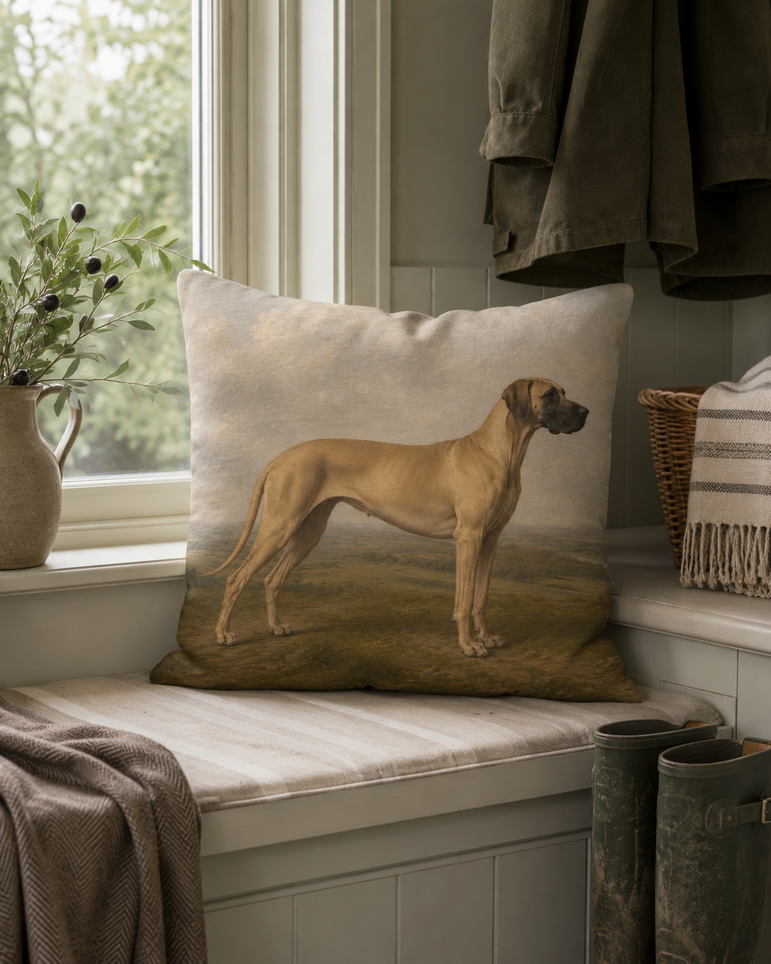 Vintage Fawn Great Dane Portrait Cushion