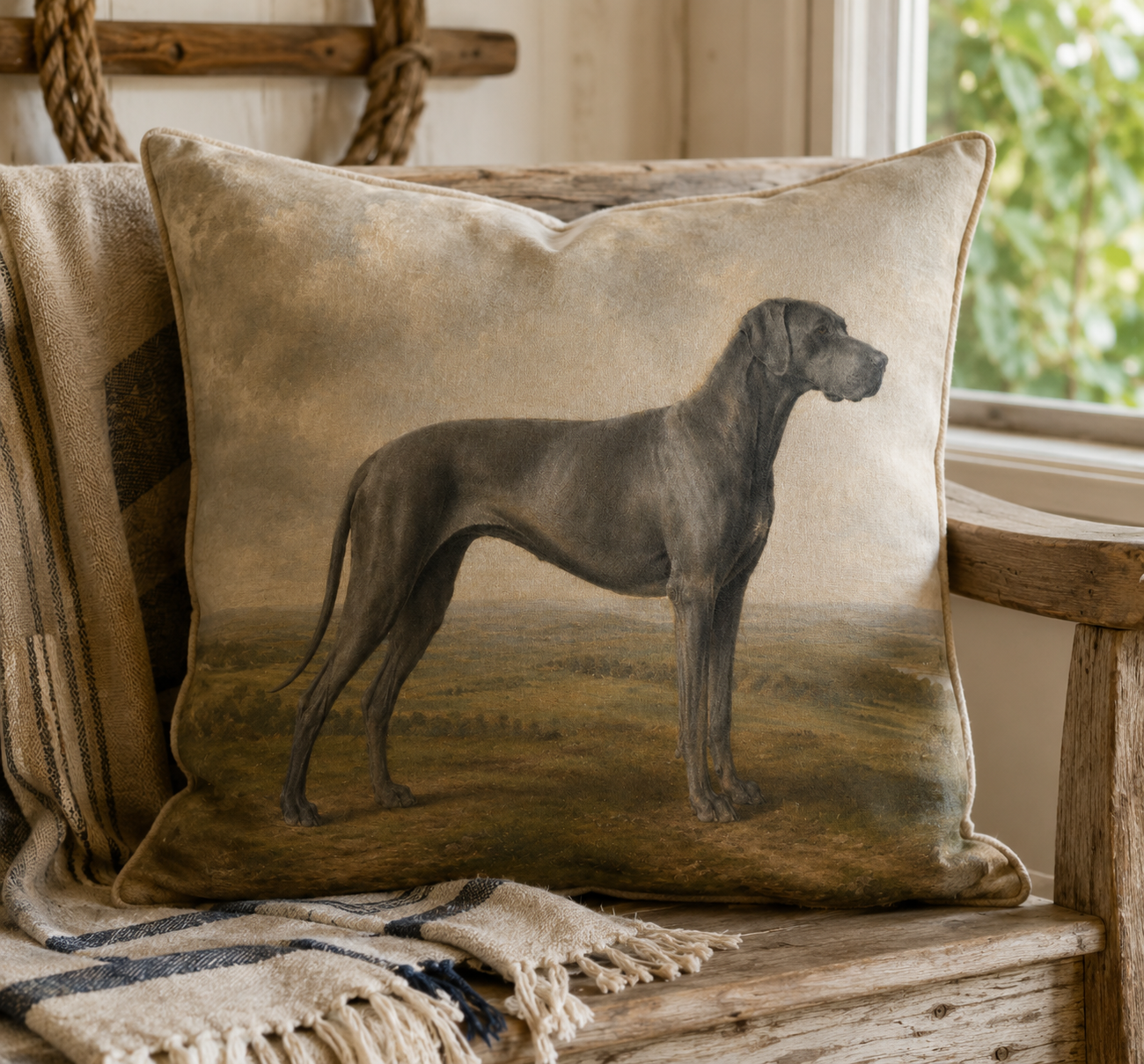 Vintage Blue Great Dane Portrait Cushion
