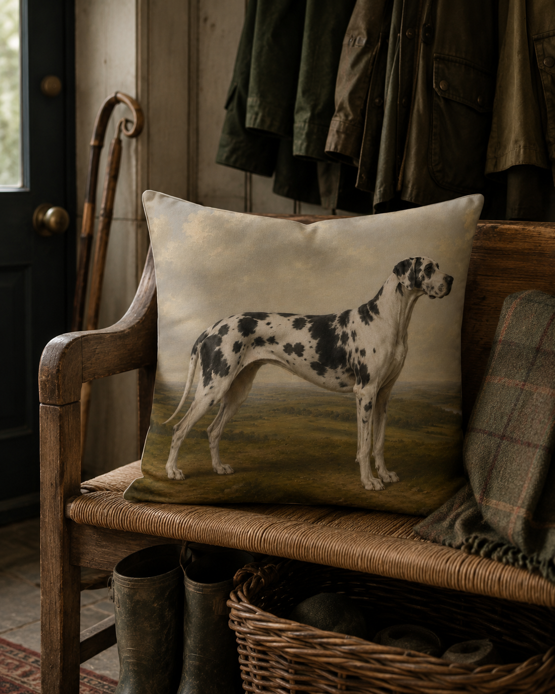 Vintage Harlequin Great Dane Portrait Cushion