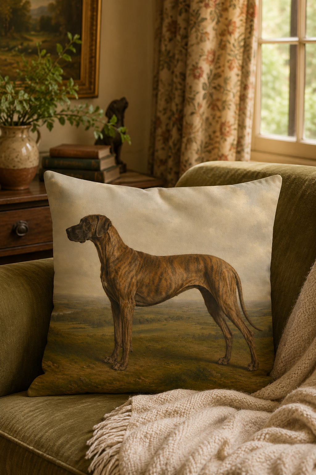 Vintage Brindle Great Dane Portrait Cushion
