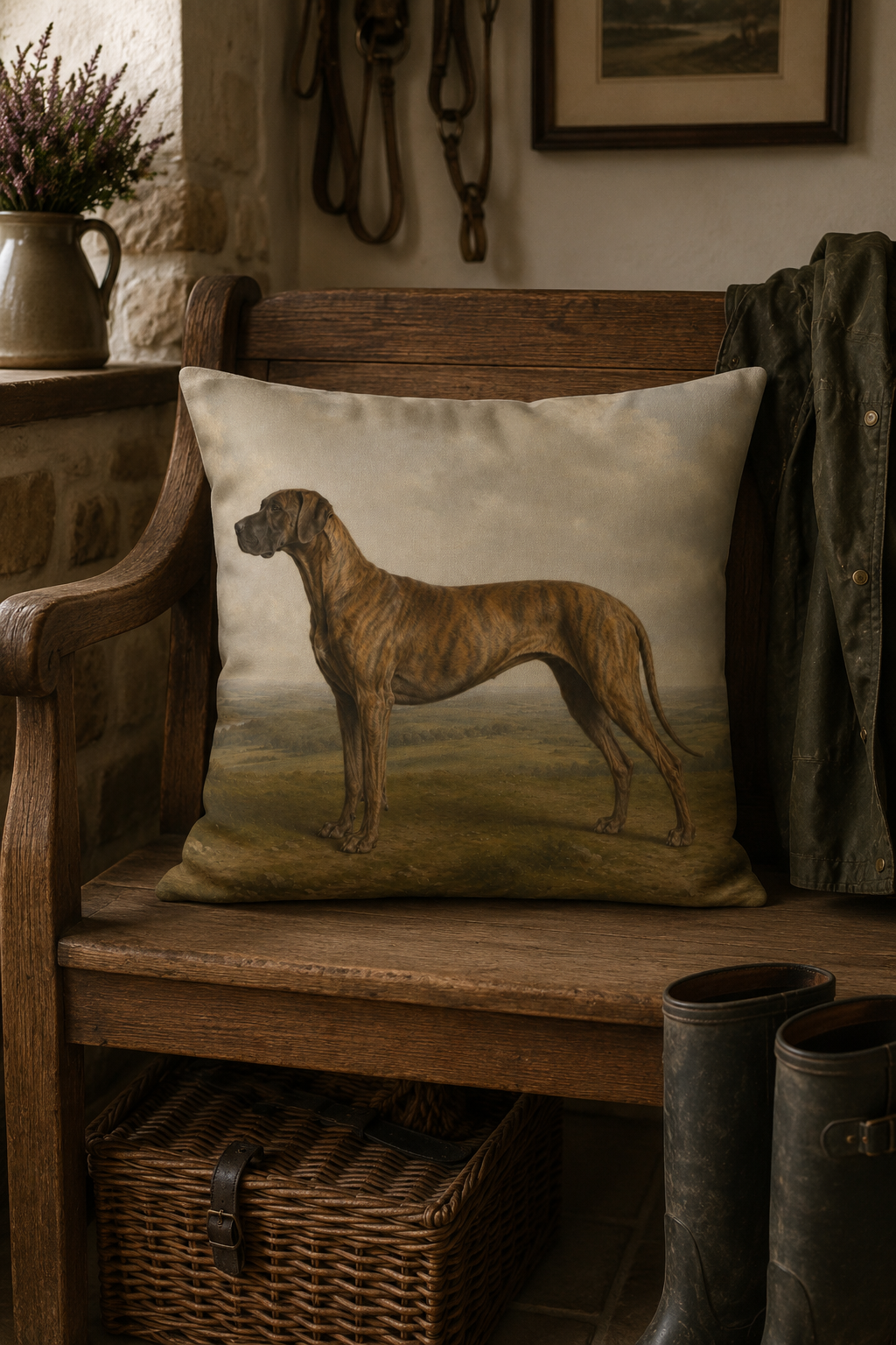 Vintage Brindle Great Dane Portrait Cushion