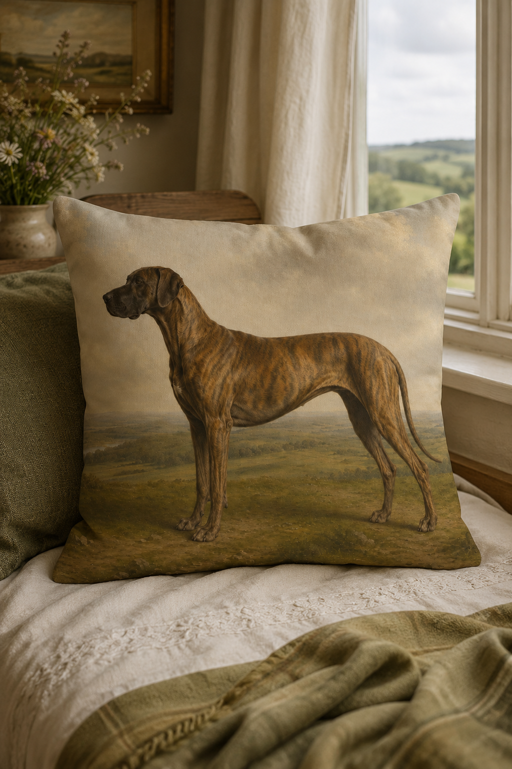 Vintage Brindle Great Dane Portrait Cushion