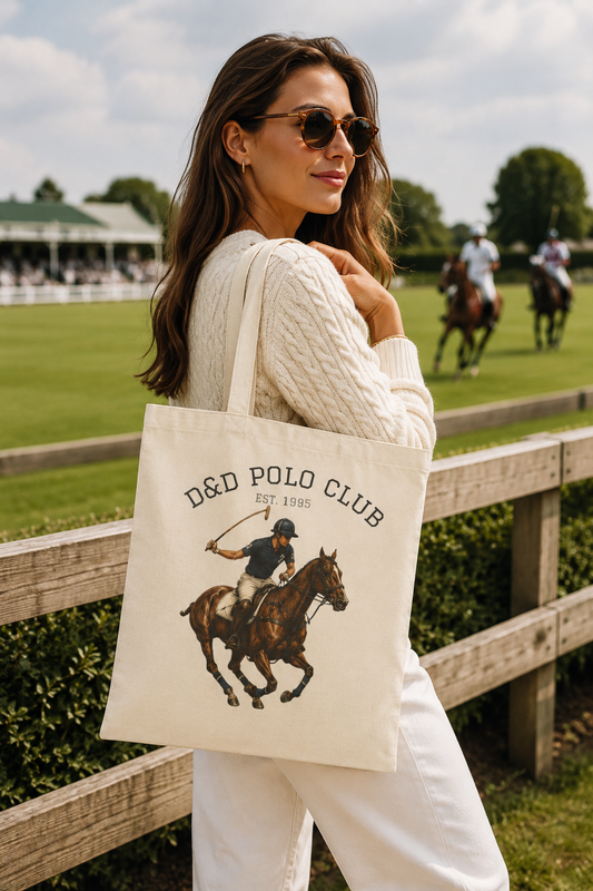 Polo Player Illustration Tote Bag | Crossed Mallets & Ball Tote