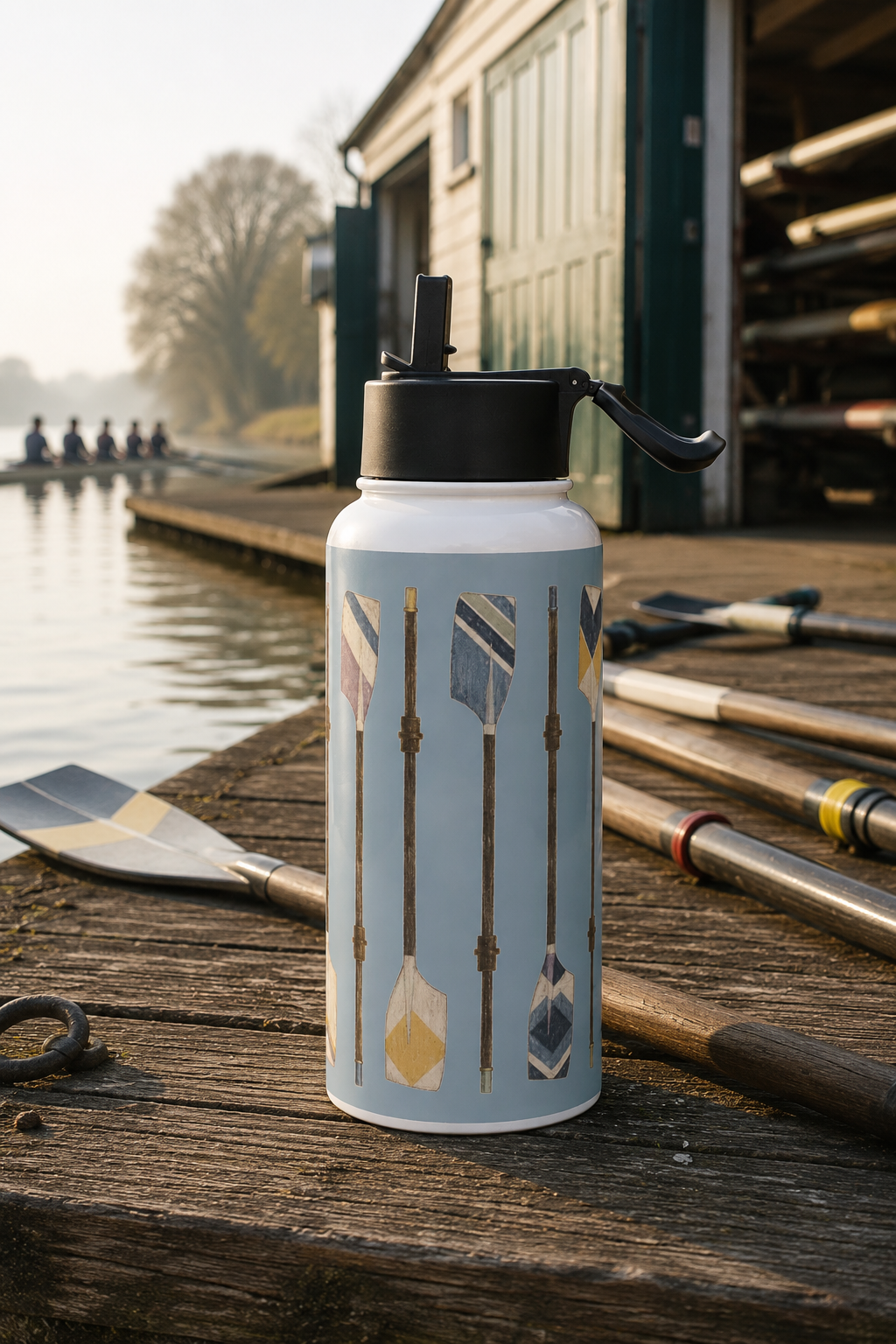 Heritage Blue Rowing Oars Stainless Steel Water Bottle | Rower Gift