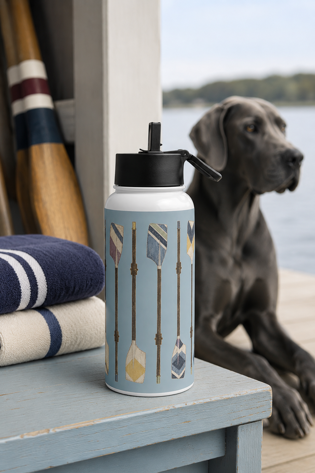 Heritage Blue Rowing Oars Stainless Steel Water Bottle | Rower Gift