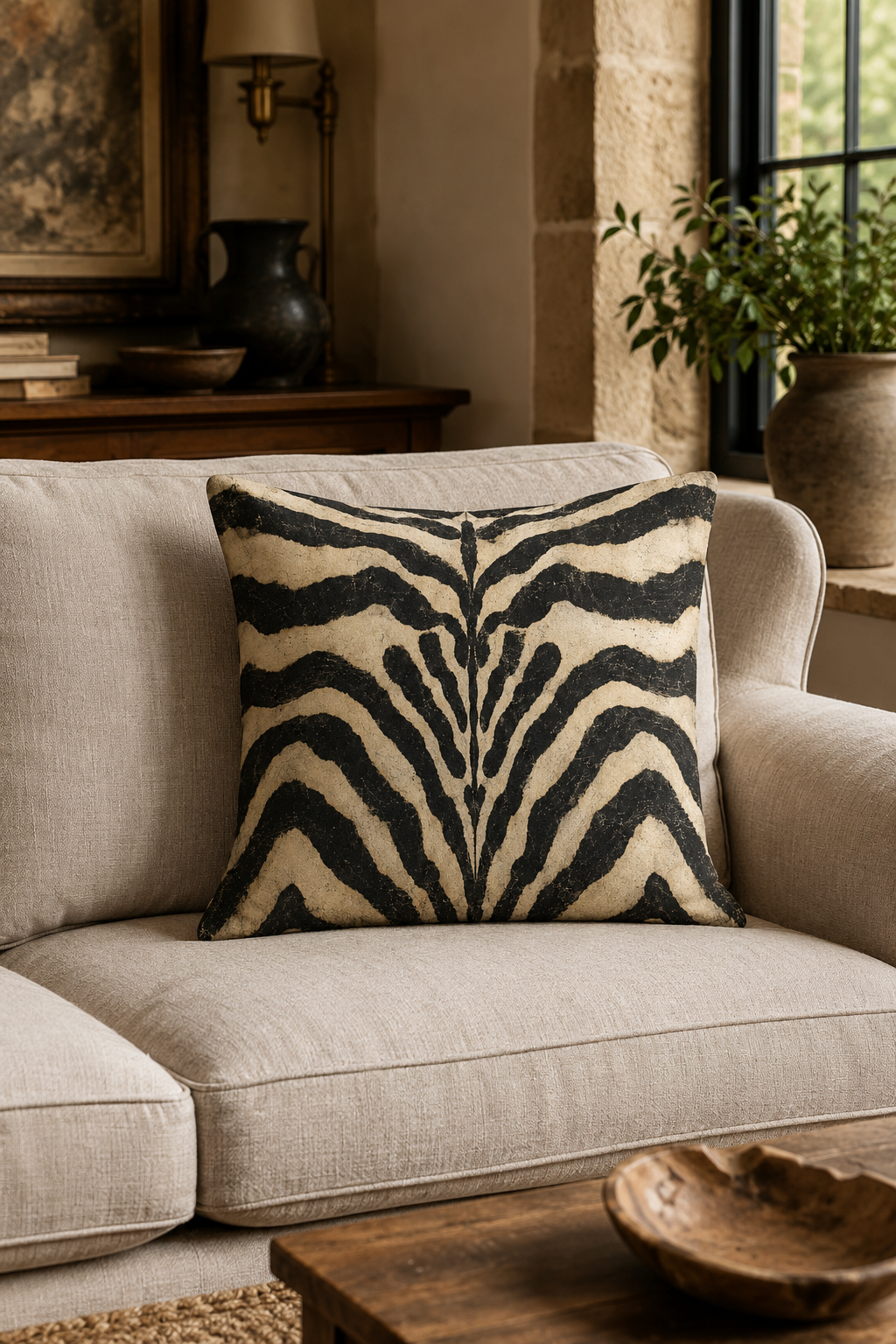 Vintage Zebra Print Faux Suede Cushion
