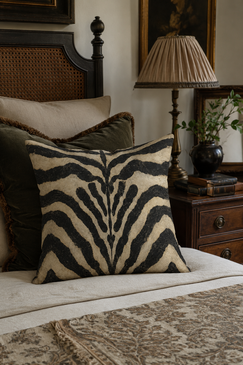 Vintage Zebra Print Faux Suede Cushion