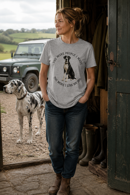 The More People I Meet Women’s Dog T-Shirt, Mantle Great Dane T-Shirt