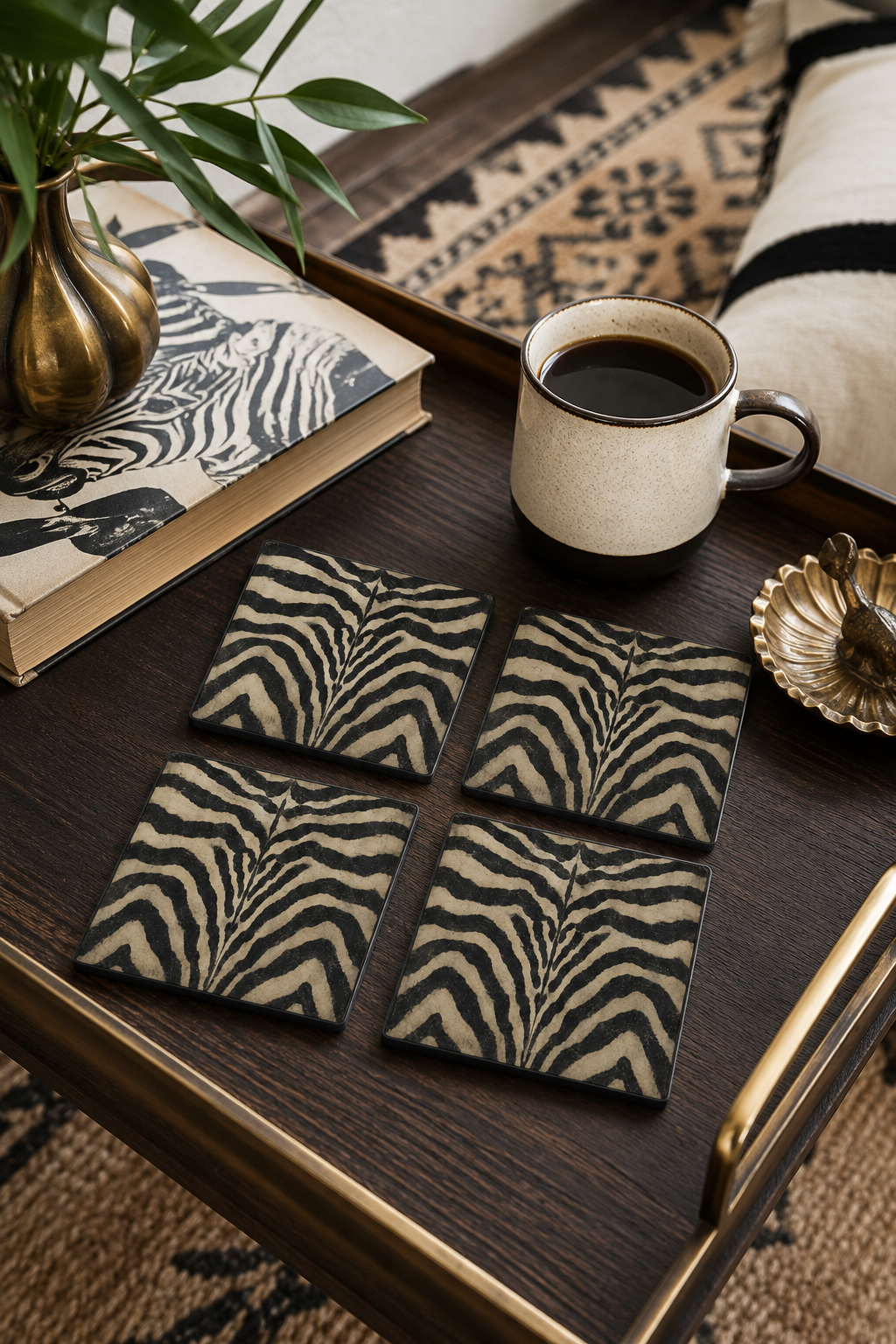 Vintage Zebra Print Coaster Set of 4 – Safari Animal Print Homeware