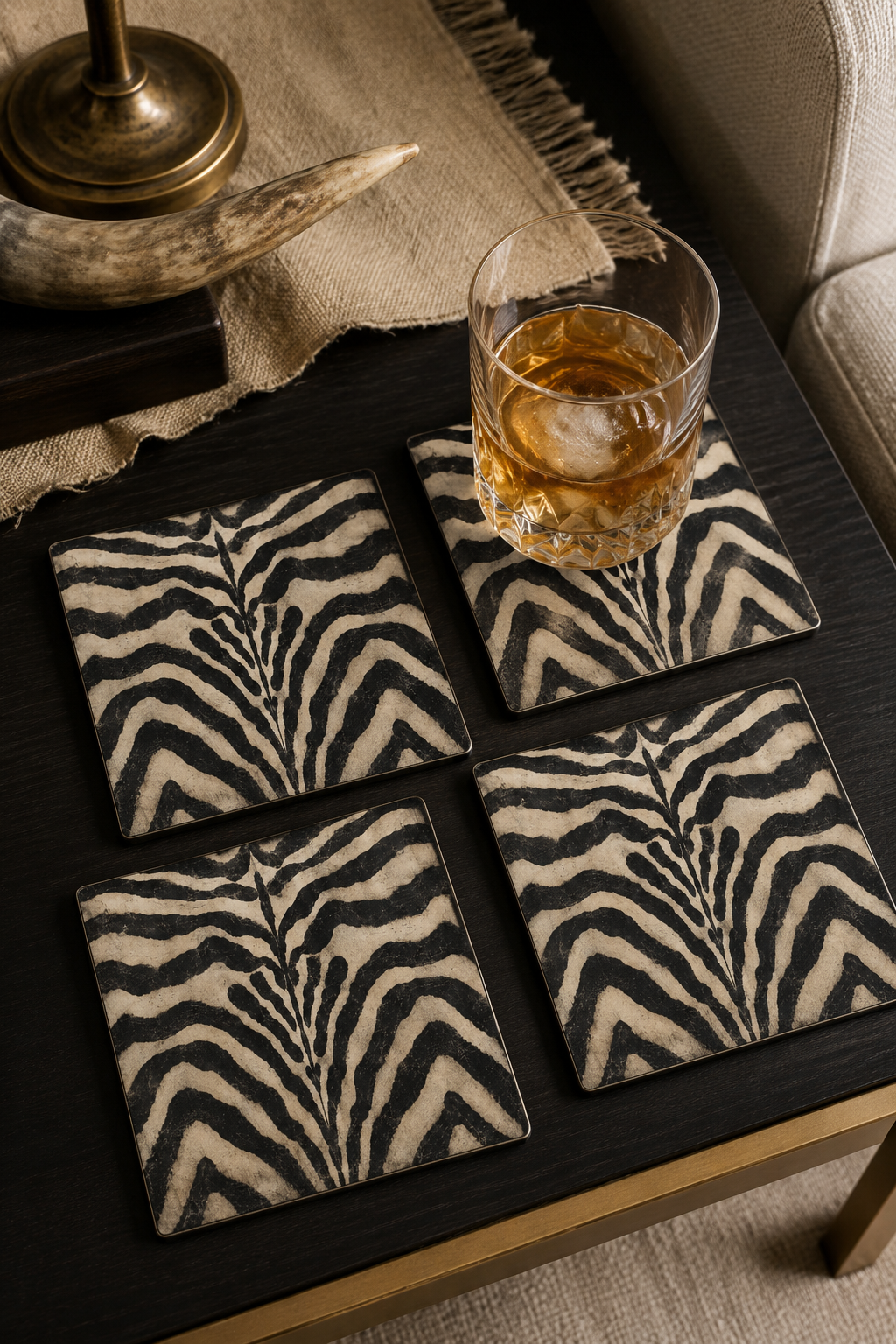 Vintage Zebra Print Coaster Set of 4 – Safari Animal Print Homeware
