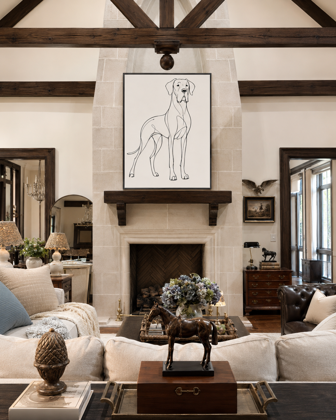 Great Dane Modernist Line Drawing Framed Canvas Print