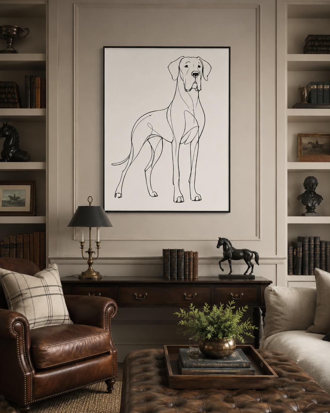 Great Dane Modernist Line Drawing Framed Canvas Print