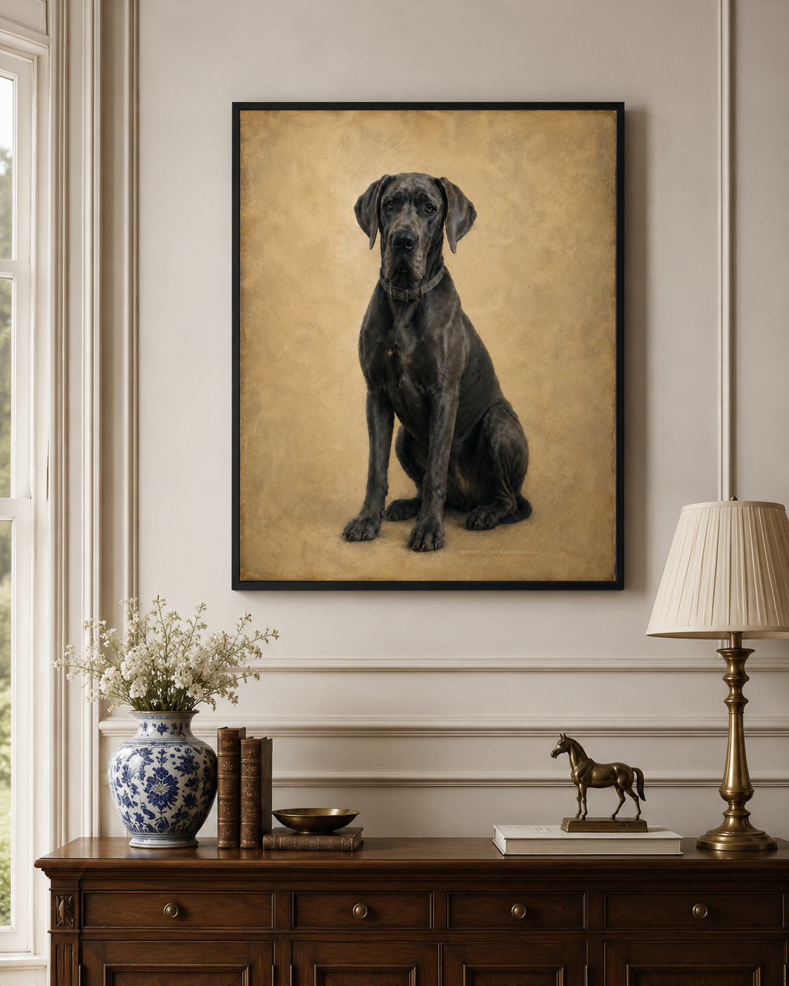 Blue Great Dane Vintage Portrait Framed Canvas Print Wall Art