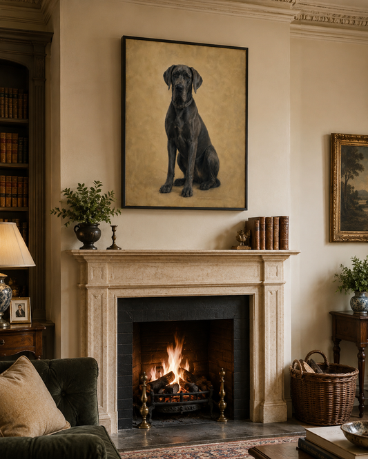 Blue Great Dane Vintage Portrait Framed Canvas Print Wall Art