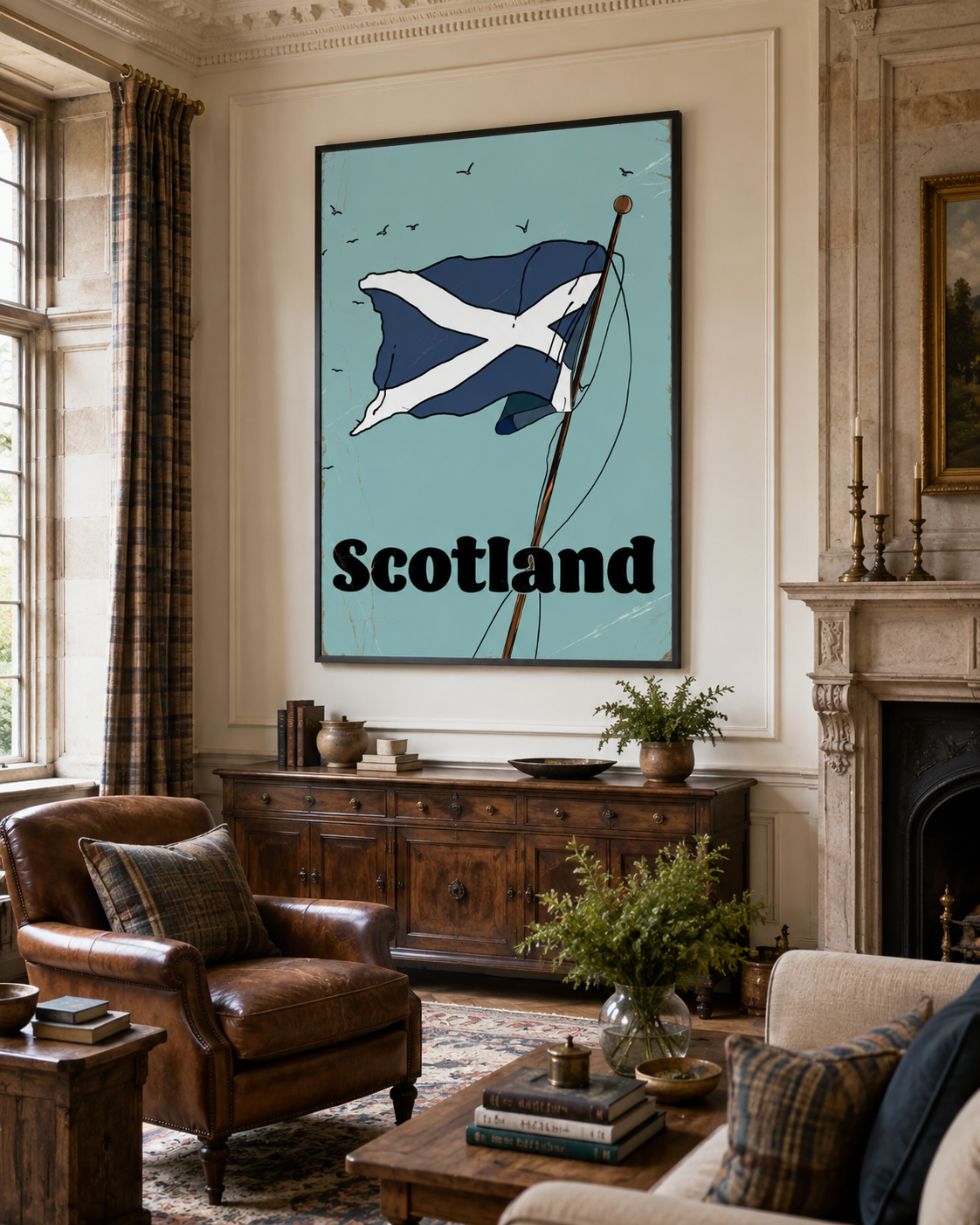 Oversized Vintage Framed Scotland Flag Canvas Print