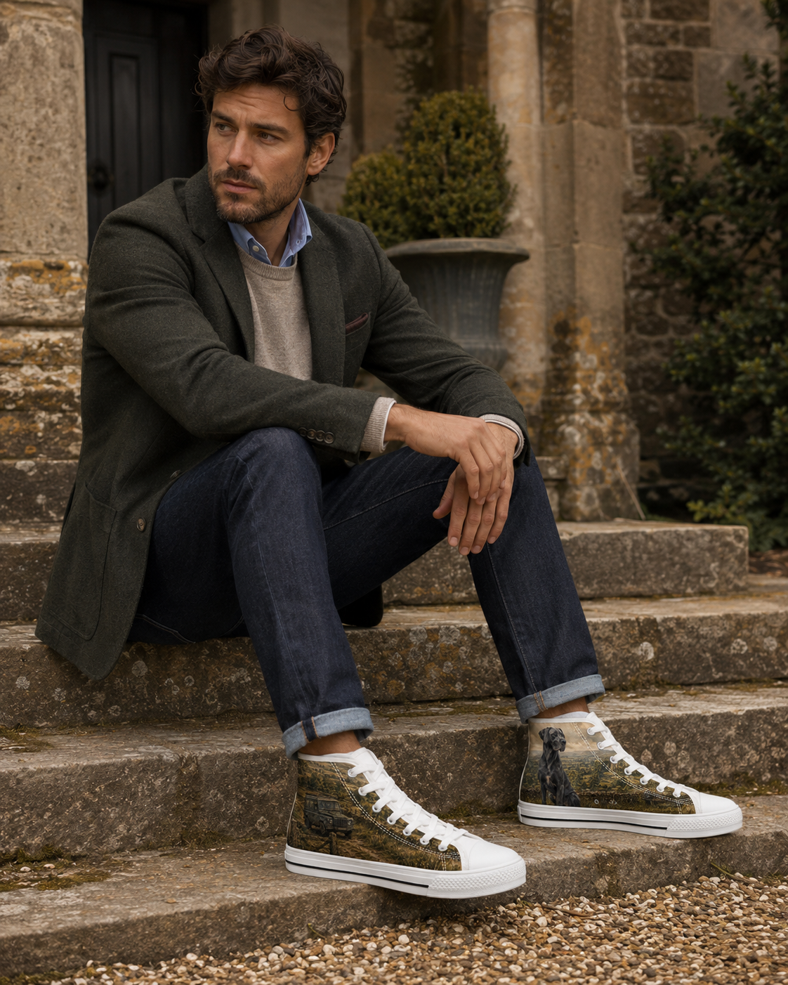 Mens Great Dane Countryside High Top Sneakers | British Heritage Dog Lover Shoes | Vintage Country 4x4 Trainers