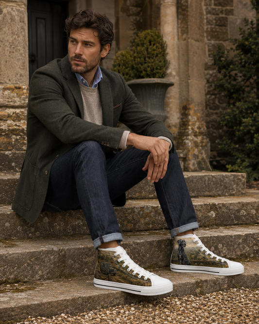 Mens Great Dane Countryside High Top Sneakers | British Heritage Dog Lover Shoes | Vintage Country 4x4 Trainers