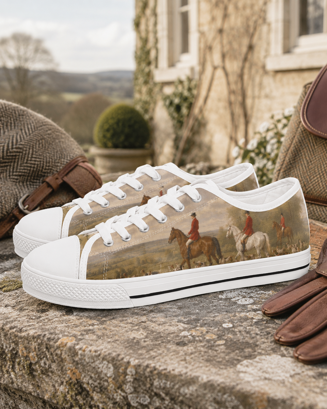 Vintage Equestrian Scene II Low Top Sneakers - Womens