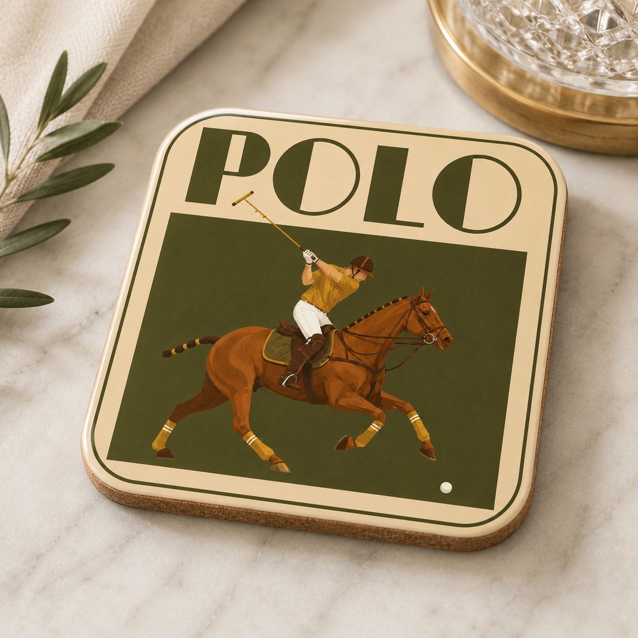 The Olive Polo Coasters | Set of 4 Vintage Equestrian Drinks Coasters
