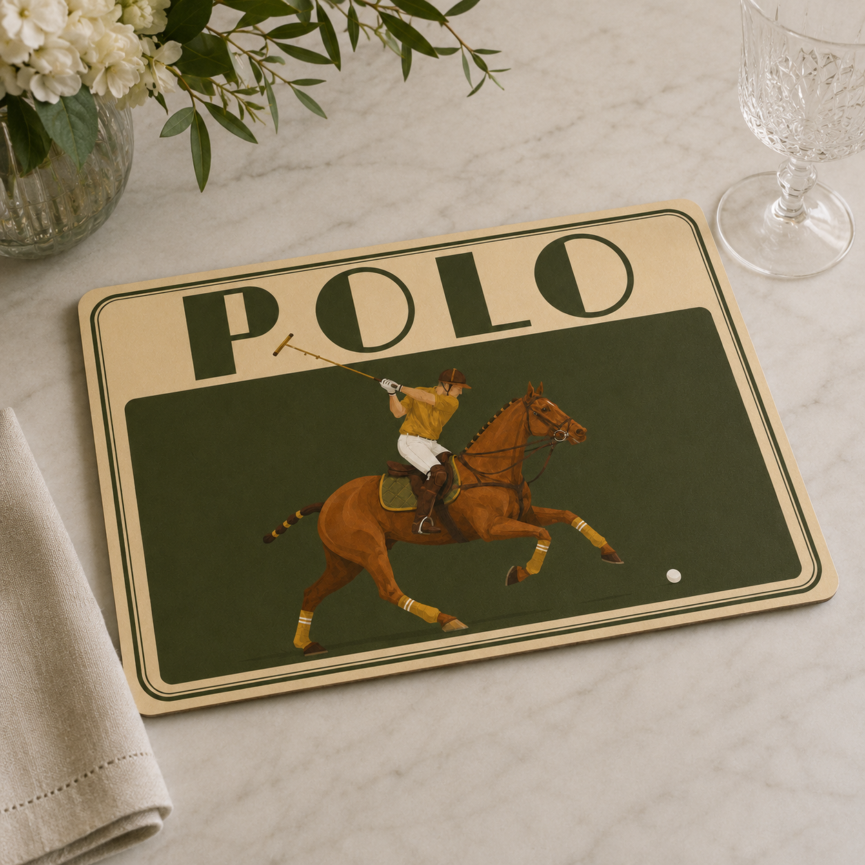 The Olive Polo Placemats | Set of 4 Vintage Style Equestrian Table Mats